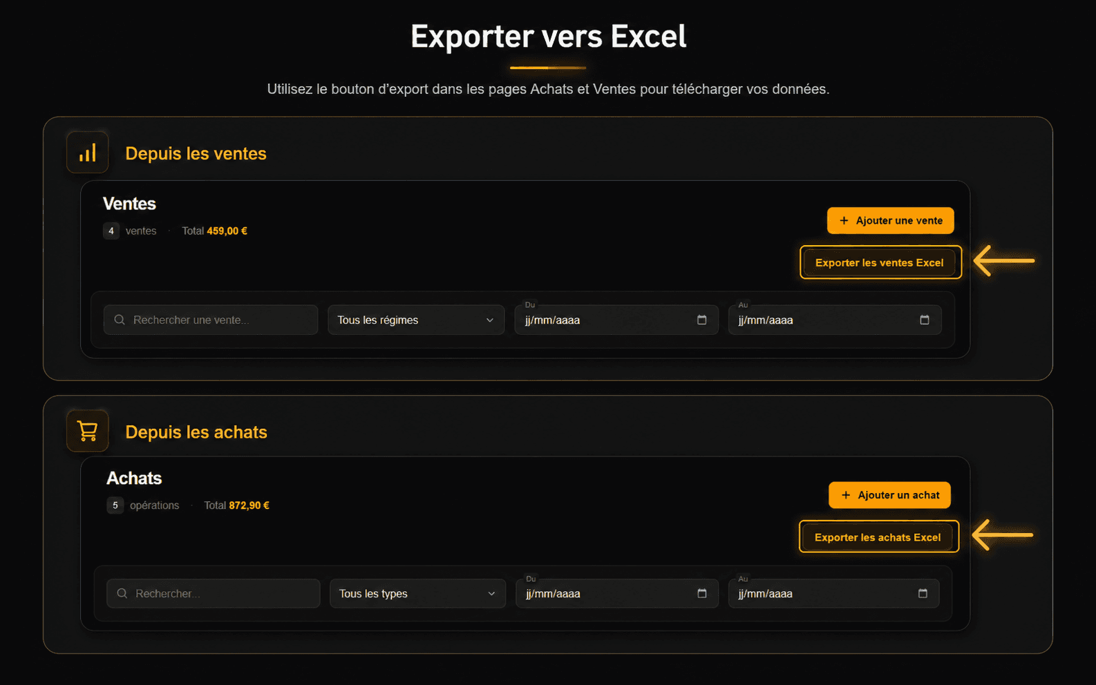 Export Excel des achats et ventes dans Kyrivo